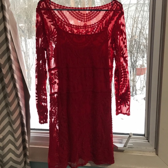 Express Dresses & Skirts - Express lace dress with red slip